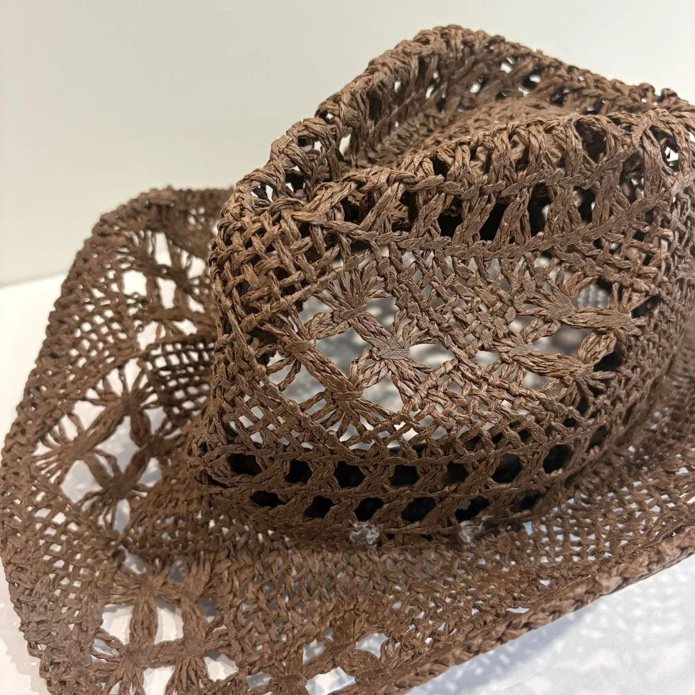 Peter Grimm Straw Cowboy Hat Womens Western Cowgirl Sun Beach Chocolate Brown